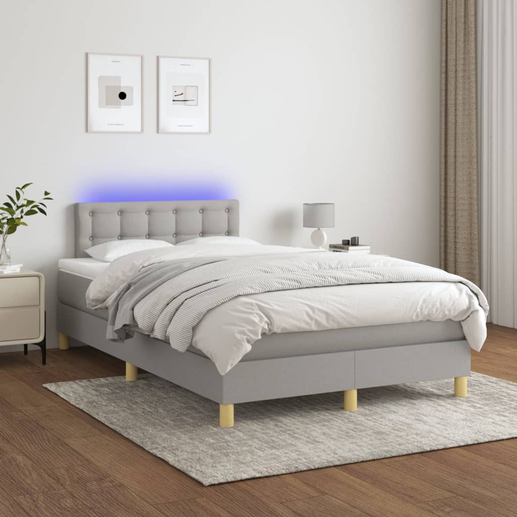 Boxspring met matras en LED stof lichtgrijs 120x200 cm Bedden & bedframes | Creëer jouw Trendy Thuis | Gratis bezorgd & Retour | Trendy.nl