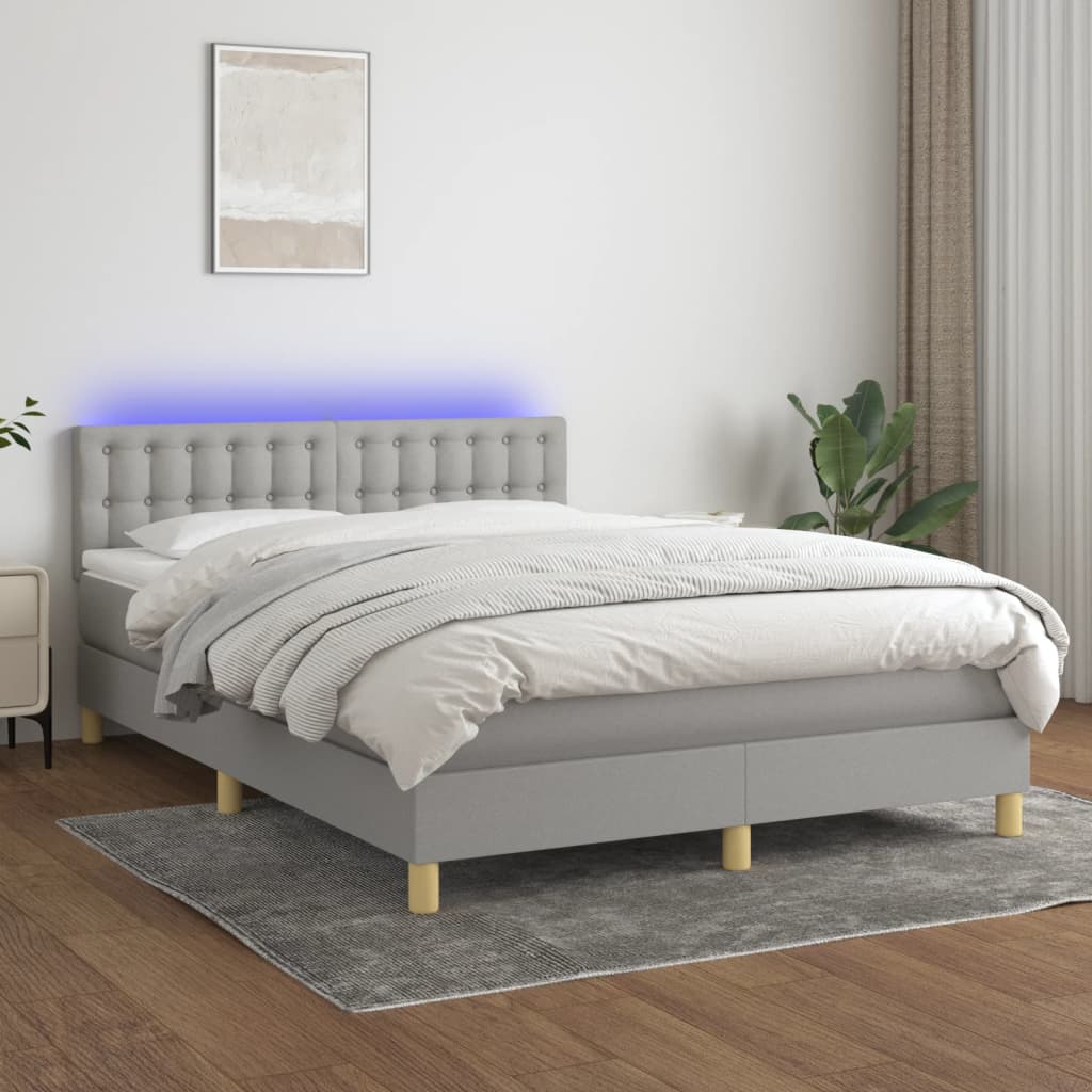 Boxspring met matras en LED stof lichtgrijs 140x190 cm Bedden & bedframes | Creëer jouw Trendy Thuis | Gratis bezorgd & Retour | Trendy.nl