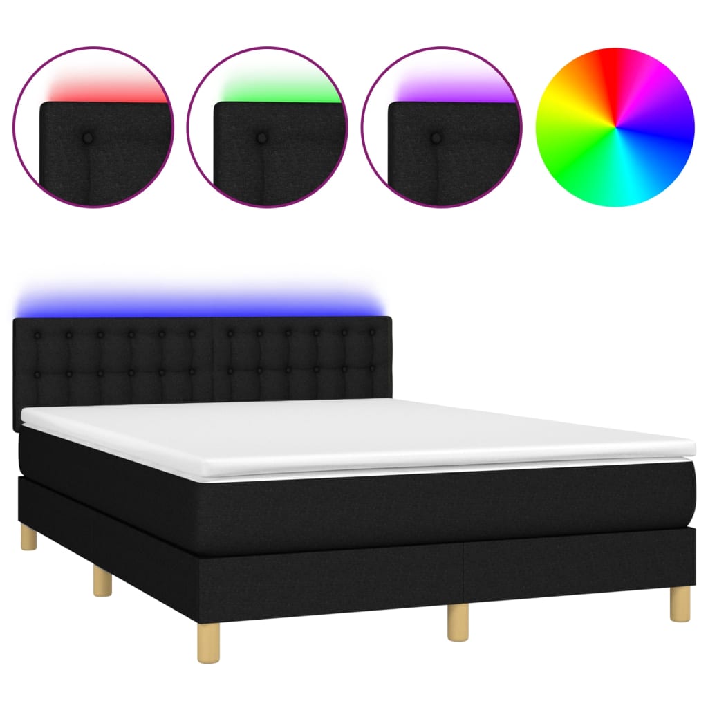 Boxspring met matras en LED stof zwart 140x190 cm Bedden & bedframes | Creëer jouw Trendy Thuis | Gratis bezorgd & Retour | Trendy.nl