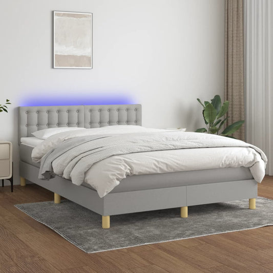 Boxspring met matras en LED stof lichtgrijs 140x200 cm Bedden & bedframes | Creëer jouw Trendy Thuis | Gratis bezorgd & Retour | Trendy.nl