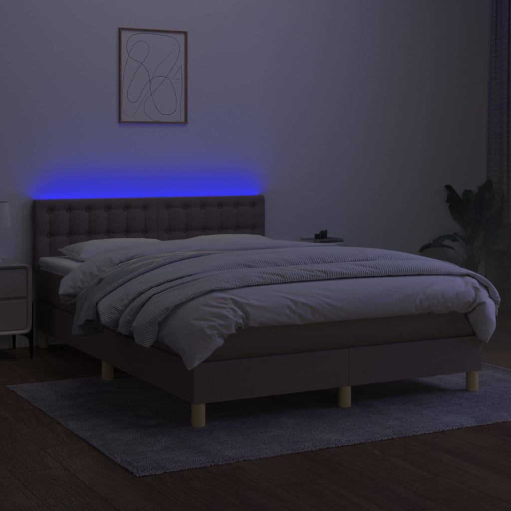 Boxspring met matras en LED stof taupe 140x200 cm Bedden & bedframes | Creëer jouw Trendy Thuis | Gratis bezorgd & Retour | Trendy.nl