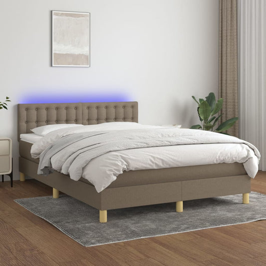 Boxspring met matras en LED stof taupe 140x200 cm Bedden & bedframes | Creëer jouw Trendy Thuis | Gratis bezorgd & Retour | Trendy.nl