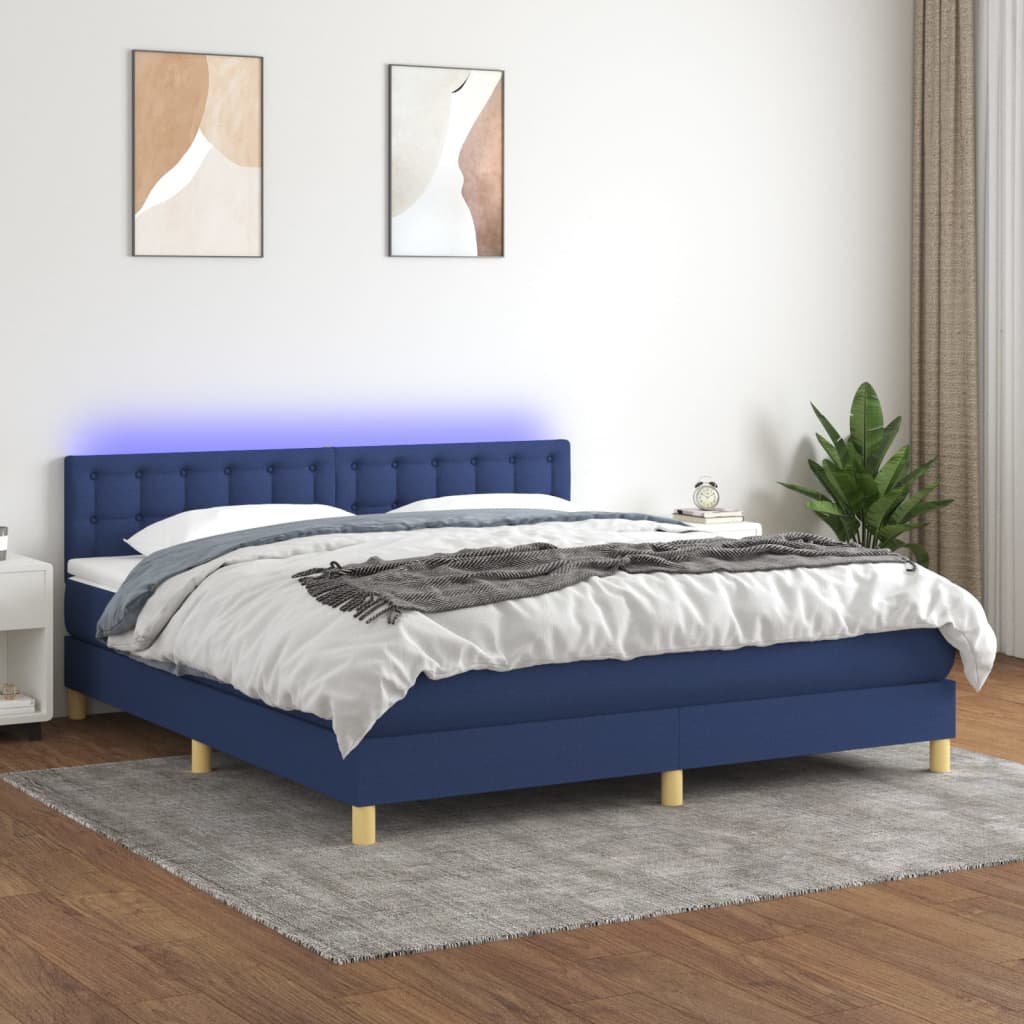 Boxspring met matras en LED stof blauw 160x200 cm Bedden & bedframes | Creëer jouw Trendy Thuis | Gratis bezorgd & Retour | Trendy.nl