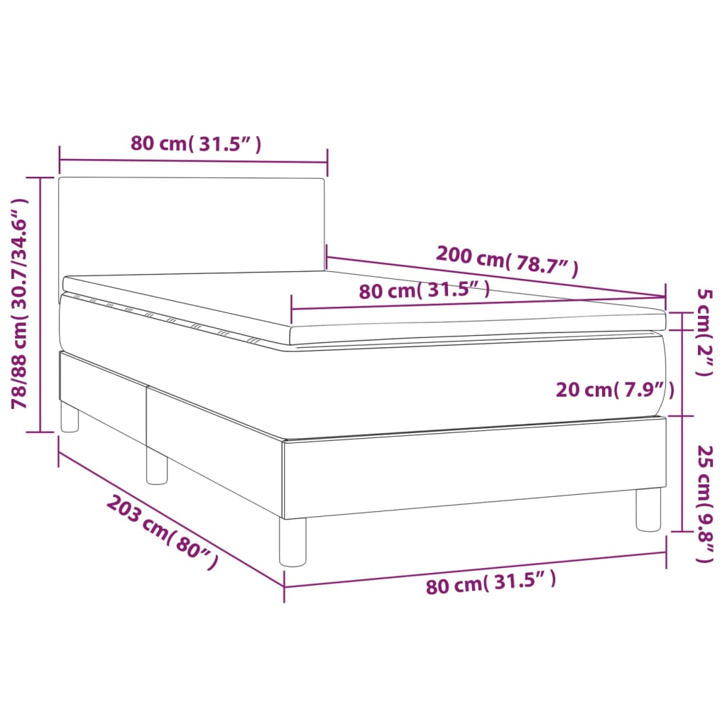 Boxspring met matras en LED kunstleer cappuccinokleur 80x200 cm Bedden & bedframes | Creëer jouw Trendy Thuis | Gratis bezorgd & Retour | Trendy.nl