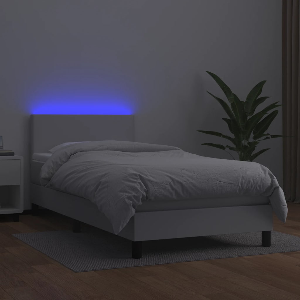 Boxspring met matras en LED kunstleer wit 90x190 cm Bedden & bedframes | Creëer jouw Trendy Thuis | Gratis bezorgd & Retour | Trendy.nl