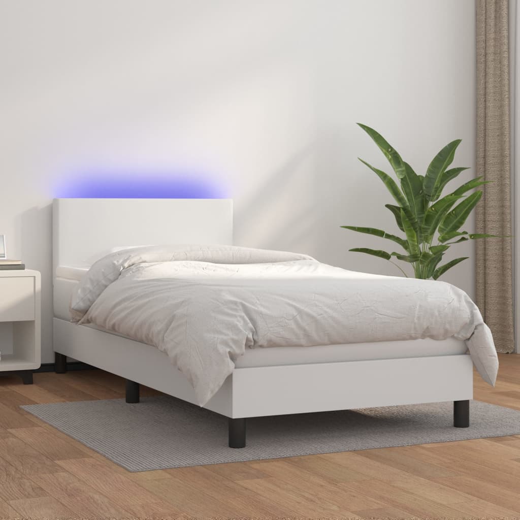 Boxspring met matras en LED kunstleer wit 90x190 cm Bedden & bedframes | Creëer jouw Trendy Thuis | Gratis bezorgd & Retour | Trendy.nl