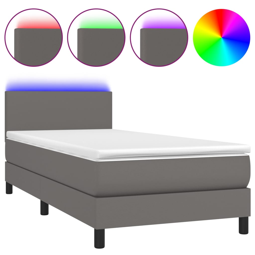 Boxspring met matras en LED kunstleer grijs 90x190 cm Bedden & bedframes | Creëer jouw Trendy Thuis | Gratis bezorgd & Retour | Trendy.nl