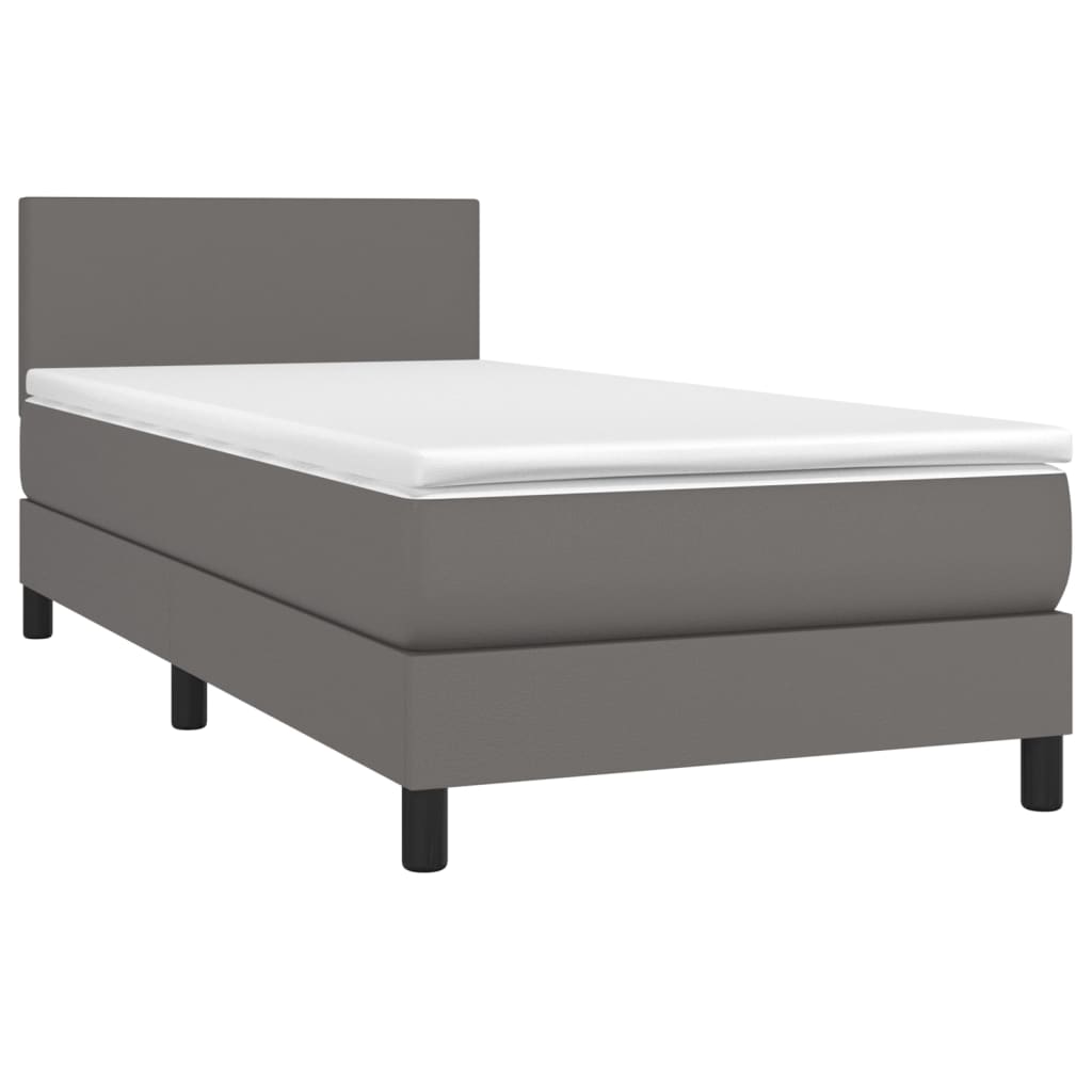 Boxspring met matras en LED kunstleer grijs 90x190 cm Bedden & bedframes | Creëer jouw Trendy Thuis | Gratis bezorgd & Retour | Trendy.nl