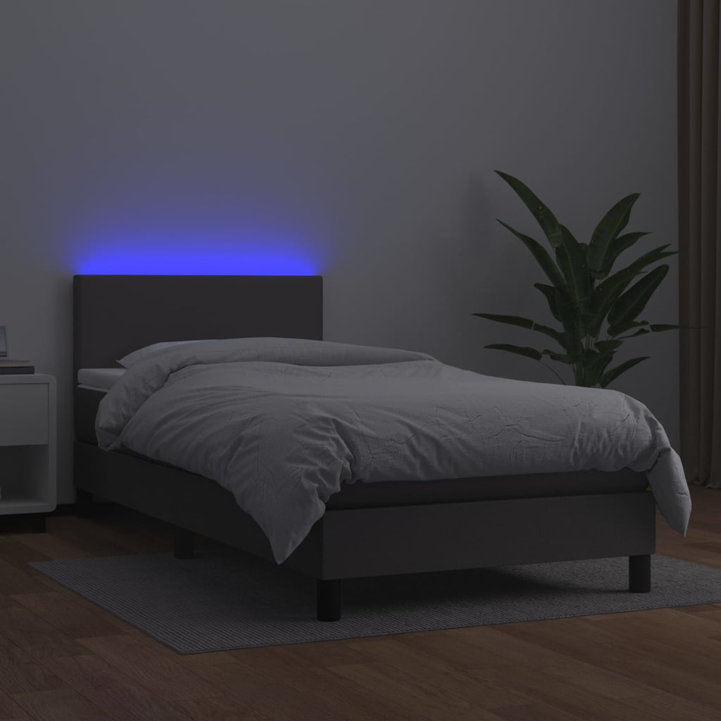 Boxspring met matras en LED kunstleer grijs 90x190 cm Bedden & bedframes | Creëer jouw Trendy Thuis | Gratis bezorgd & Retour | Trendy.nl