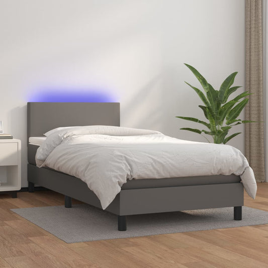 Boxspring met matras en LED kunstleer grijs 90x190 cm Bedden & bedframes | Creëer jouw Trendy Thuis | Gratis bezorgd & Retour | Trendy.nl