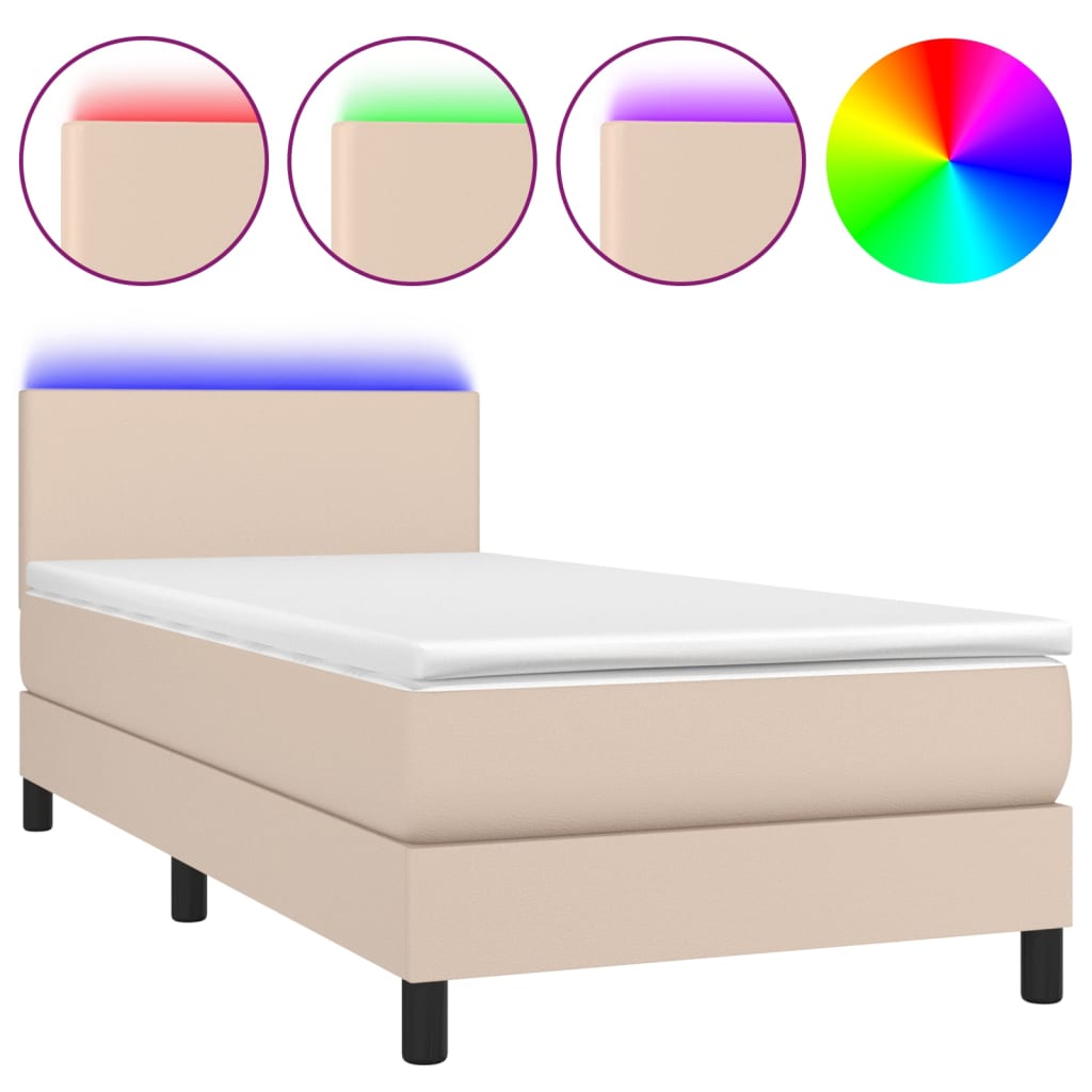 Boxspring met matras en LED kunstleer cappuccinokleur 90x190 cm Bedden & bedframes | Creëer jouw Trendy Thuis | Gratis bezorgd & Retour | Trendy.nl