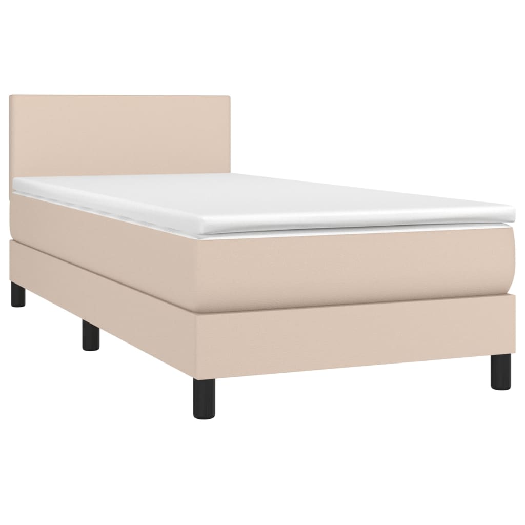 Boxspring met matras en LED kunstleer cappuccinokleur 90x190 cm Bedden & bedframes | Creëer jouw Trendy Thuis | Gratis bezorgd & Retour | Trendy.nl