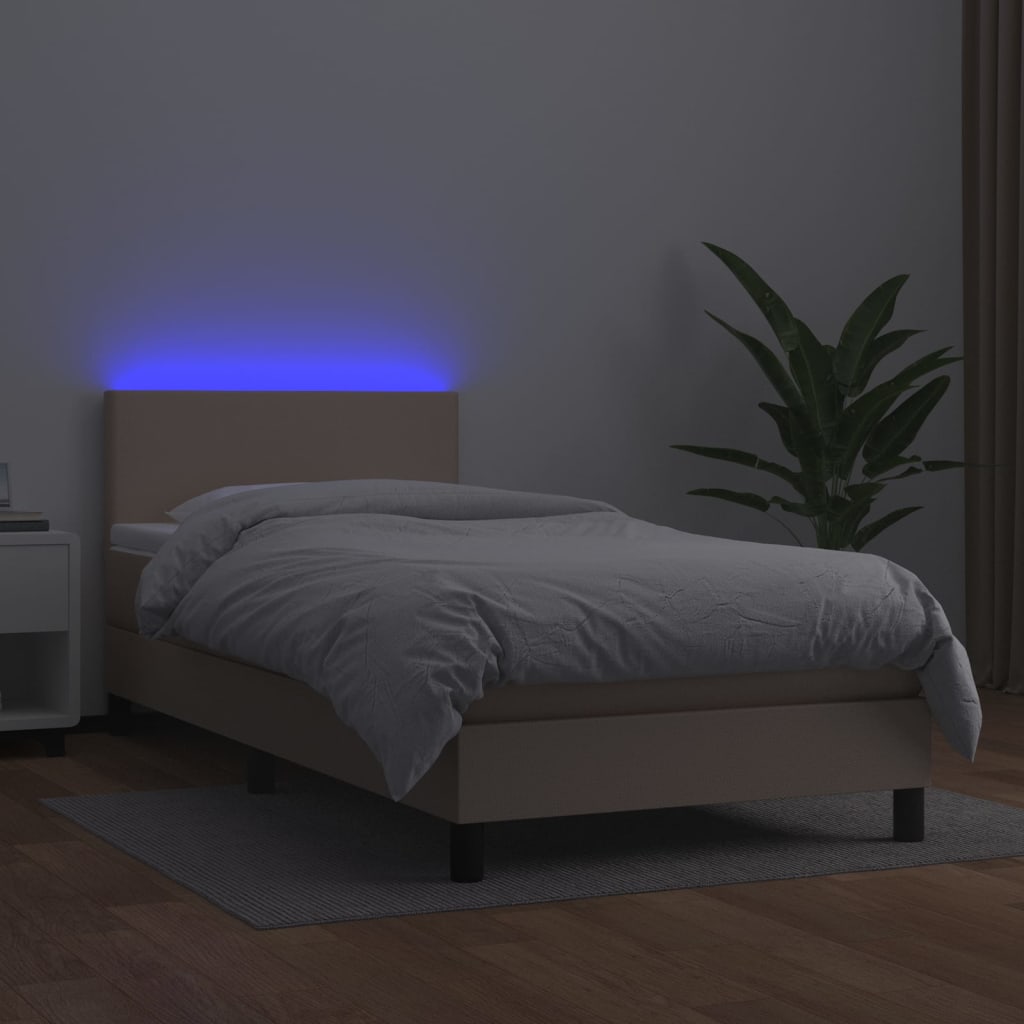 Boxspring met matras en LED kunstleer cappuccinokleur 90x190 cm Bedden & bedframes | Creëer jouw Trendy Thuis | Gratis bezorgd & Retour | Trendy.nl