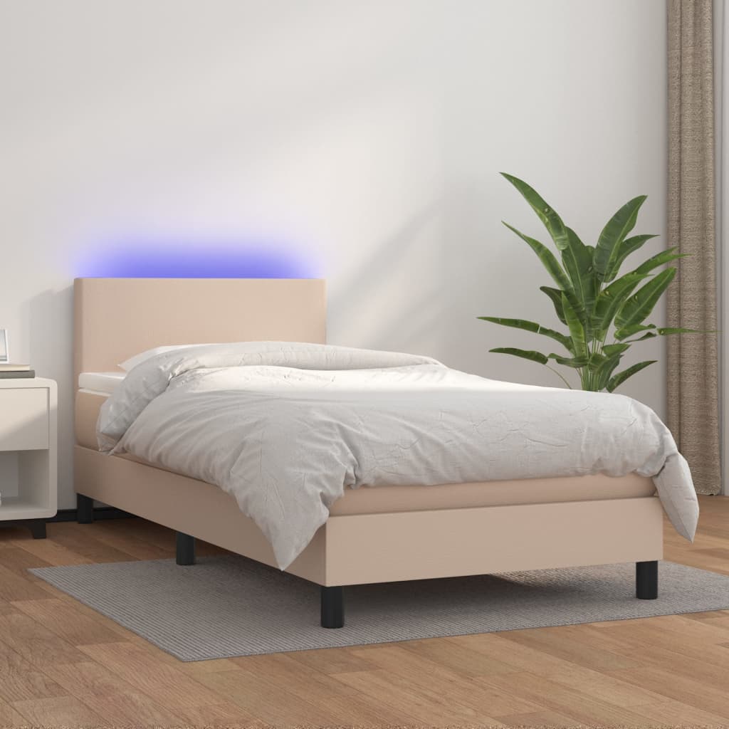 Boxspring met matras en LED kunstleer cappuccinokleur 90x190 cm Bedden & bedframes | Creëer jouw Trendy Thuis | Gratis bezorgd & Retour | Trendy.nl