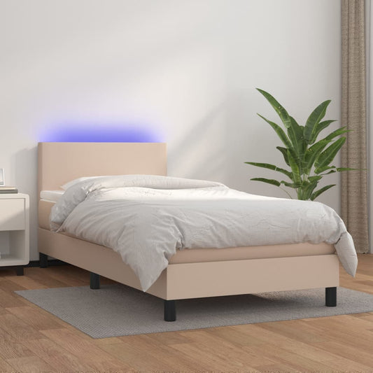 Boxspring met matras en LED kunstleer cappuccinokleur 90x190 cm Bedden & bedframes | Creëer jouw Trendy Thuis | Gratis bezorgd & Retour | Trendy.nl