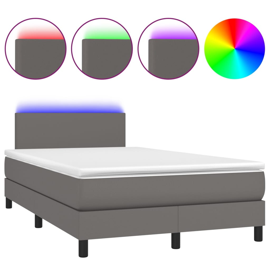 Boxspring met matras en LED kunstleer grijs 120x200 cm Bedden & bedframes | Creëer jouw Trendy Thuis | Gratis bezorgd & Retour | Trendy.nl