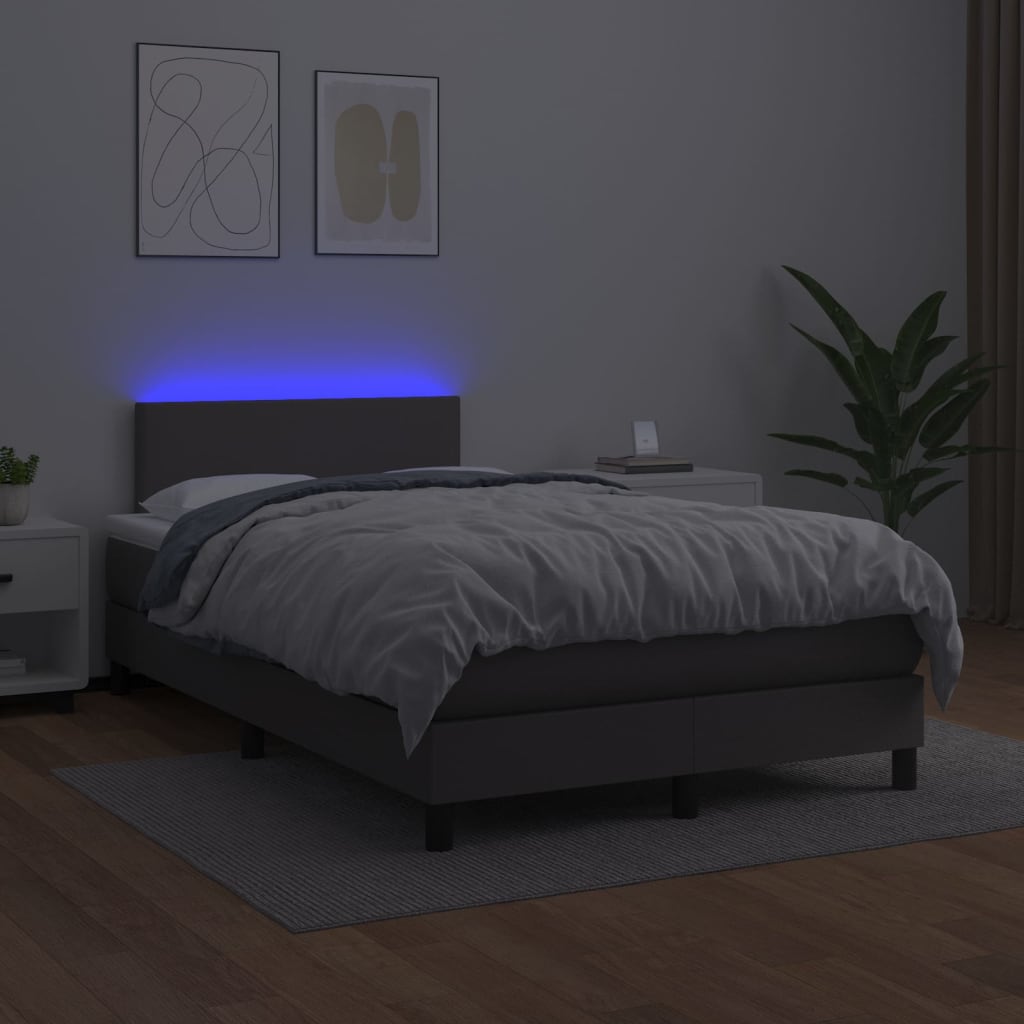 Boxspring met matras en LED kunstleer grijs 120x200 cm Bedden & bedframes | Creëer jouw Trendy Thuis | Gratis bezorgd & Retour | Trendy.nl