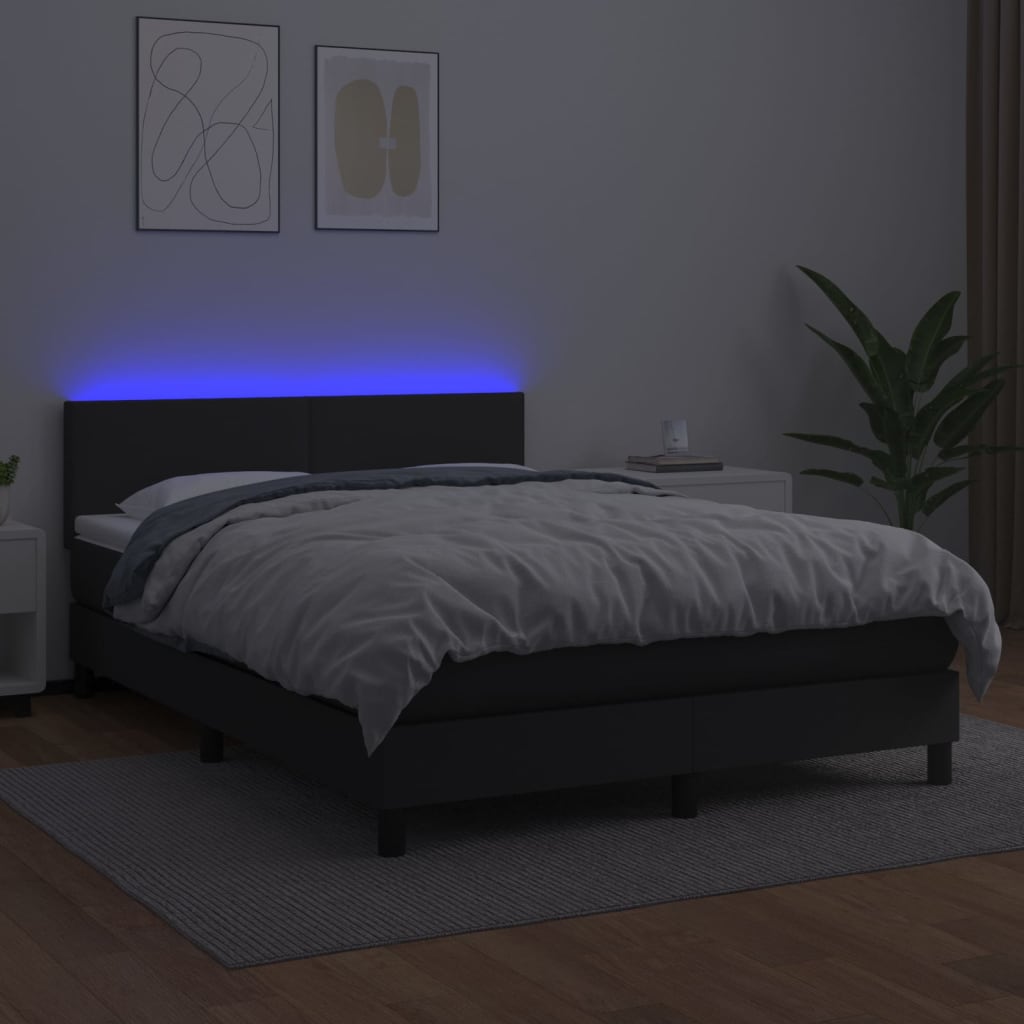 Boxspring met matras en LED kunstleer zwart 140x190 cm Bedden & bedframes | Creëer jouw Trendy Thuis | Gratis bezorgd & Retour | Trendy.nl