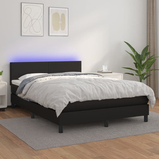 Boxspring met matras en LED kunstleer zwart 140x190 cm Bedden & bedframes | Creëer jouw Trendy Thuis | Gratis bezorgd & Retour | Trendy.nl