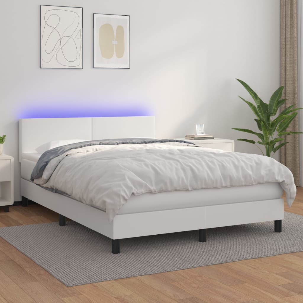 Boxspring met matras en LED kunstleer zwart 140x190 cm Bedden & bedframes | Creëer jouw Trendy Thuis | Gratis bezorgd & Retour | Trendy.nl