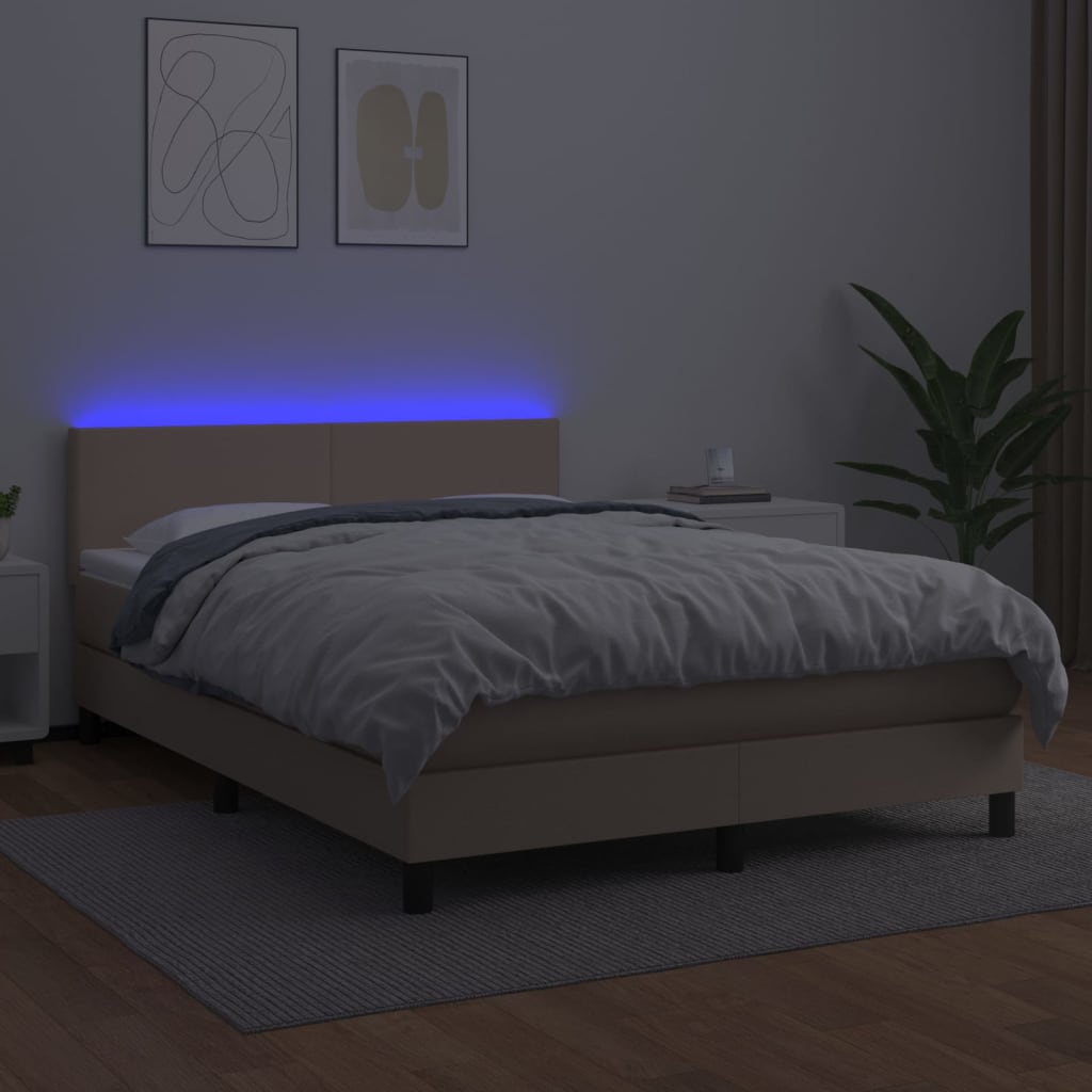 Boxspring met matras en LED kunstleer cappuccinokleur 140x200cm