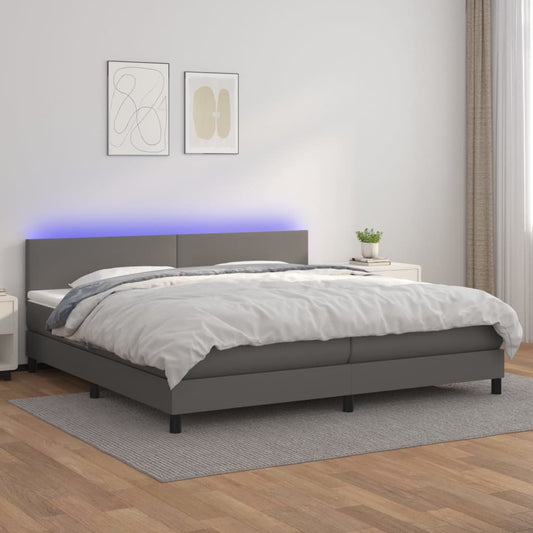 Boxspring met matras en LED kunstleer grijs 200x200 cm