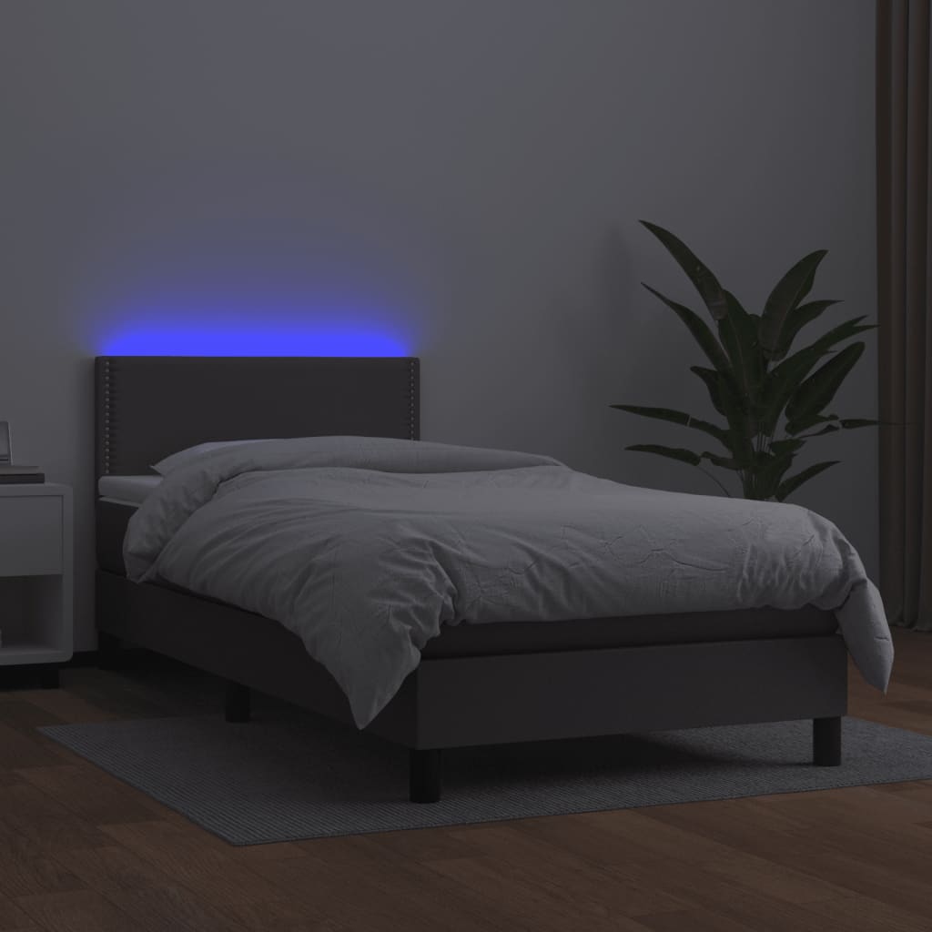 Boxspring met matras en LED kunstleer grijs 90x190 cm