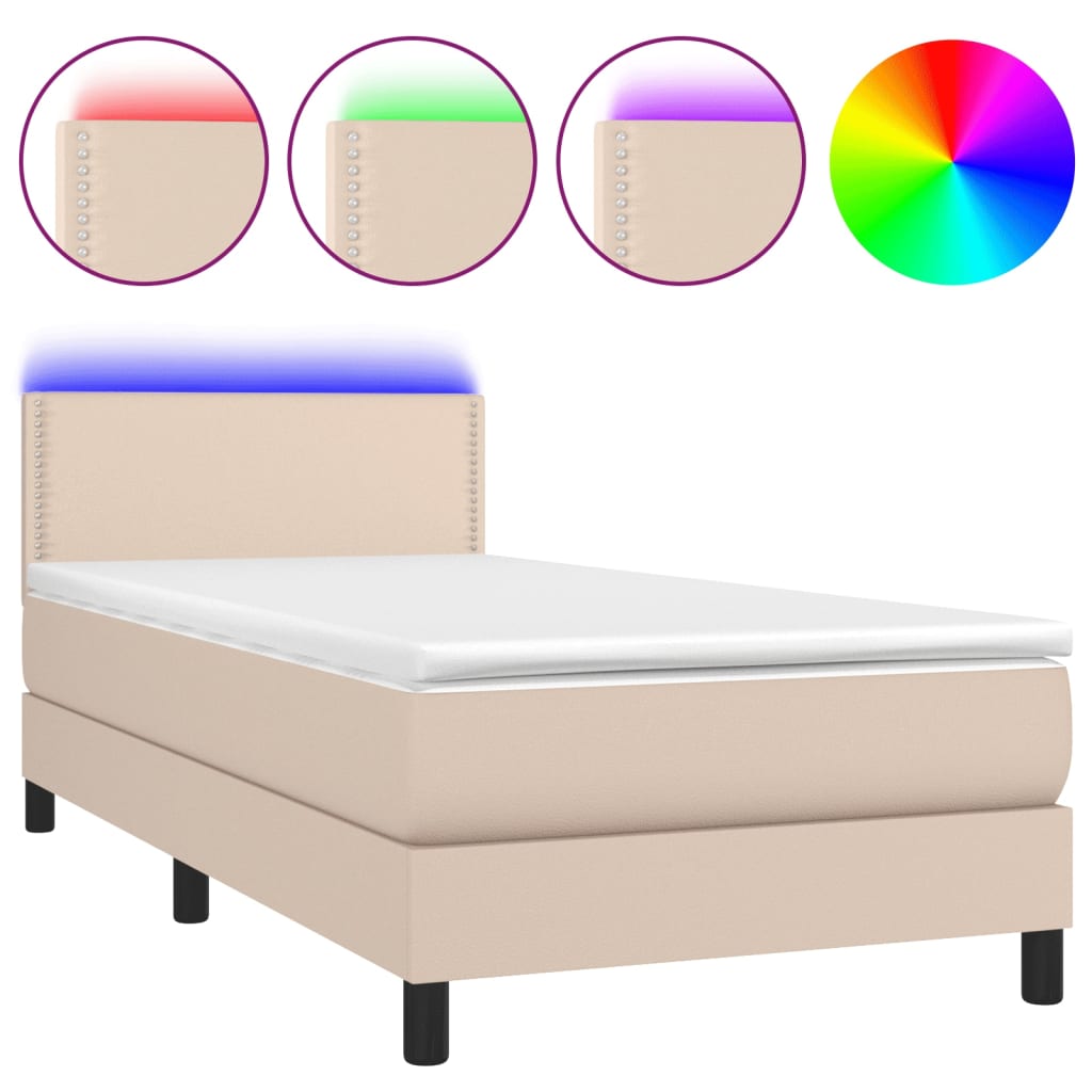 Boxspring met matras en LED kunstleer cappuccinokleur 90x190 cm