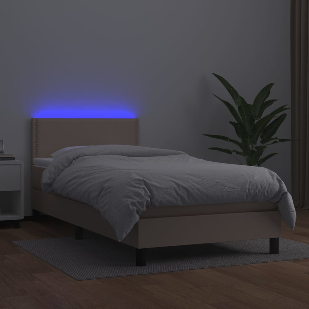 Boxspring met matras en LED kunstleer cappuccinokleur 90x190 cm