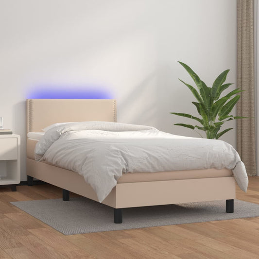 Boxspring met matras en LED kunstleer cappuccinokleur 90x190 cm