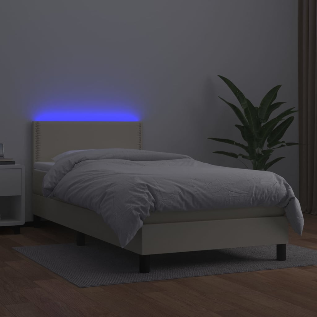 Boxspring met matras en LED kunstleer crèmekleurig 90x200 cm