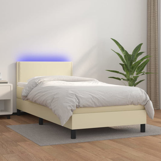 Boxspring met matras en LED kunstleer crèmekleurig 90x200 cm