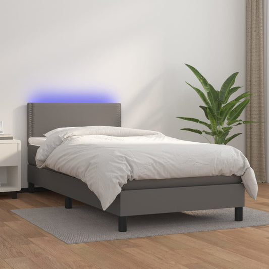 Boxspring met matras en LED kunstleer grijs 90x200 cm Bedden & bedframes | Creëer jouw Trendy Thuis | Gratis bezorgd & Retour | Trendy.nl