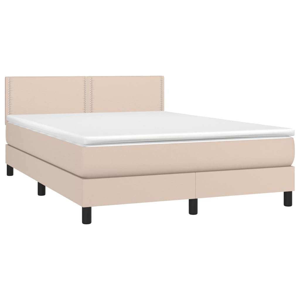 Boxspring met matras en LED kunstleer cappuccinokleur 140x200cm