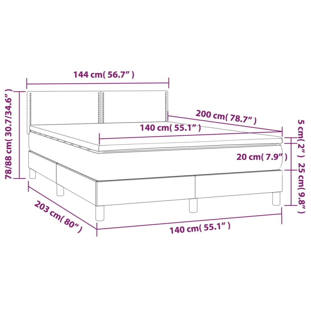 Boxspring met matras en LED kunstleer cappuccinokleur 140x200cm