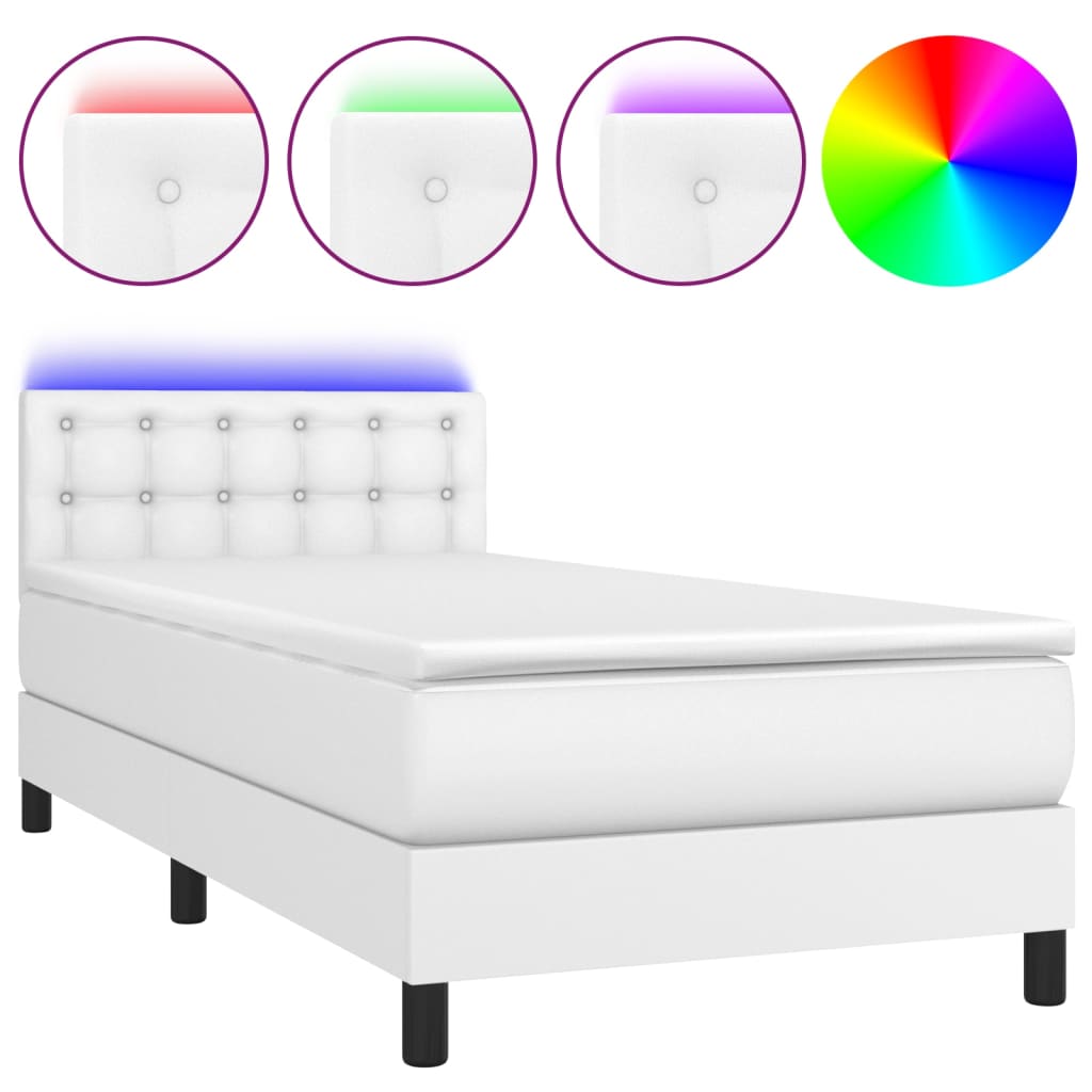 Boxspring met matras en LED kunstleer wit 90x190 cm Bedden & bedframes | Creëer jouw Trendy Thuis | Gratis bezorgd & Retour | Trendy.nl