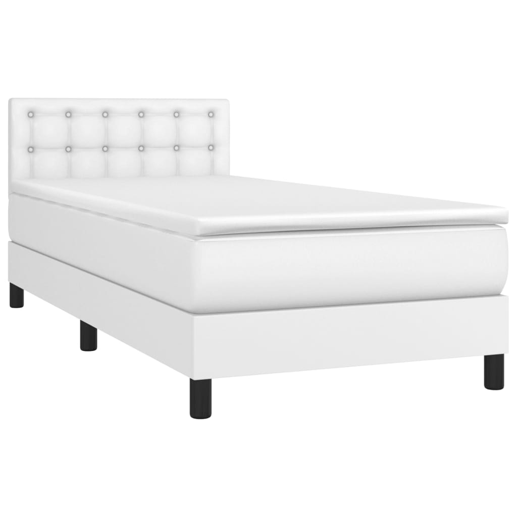 Boxspring met matras en LED kunstleer wit 90x190 cm Bedden & bedframes | Creëer jouw Trendy Thuis | Gratis bezorgd & Retour | Trendy.nl