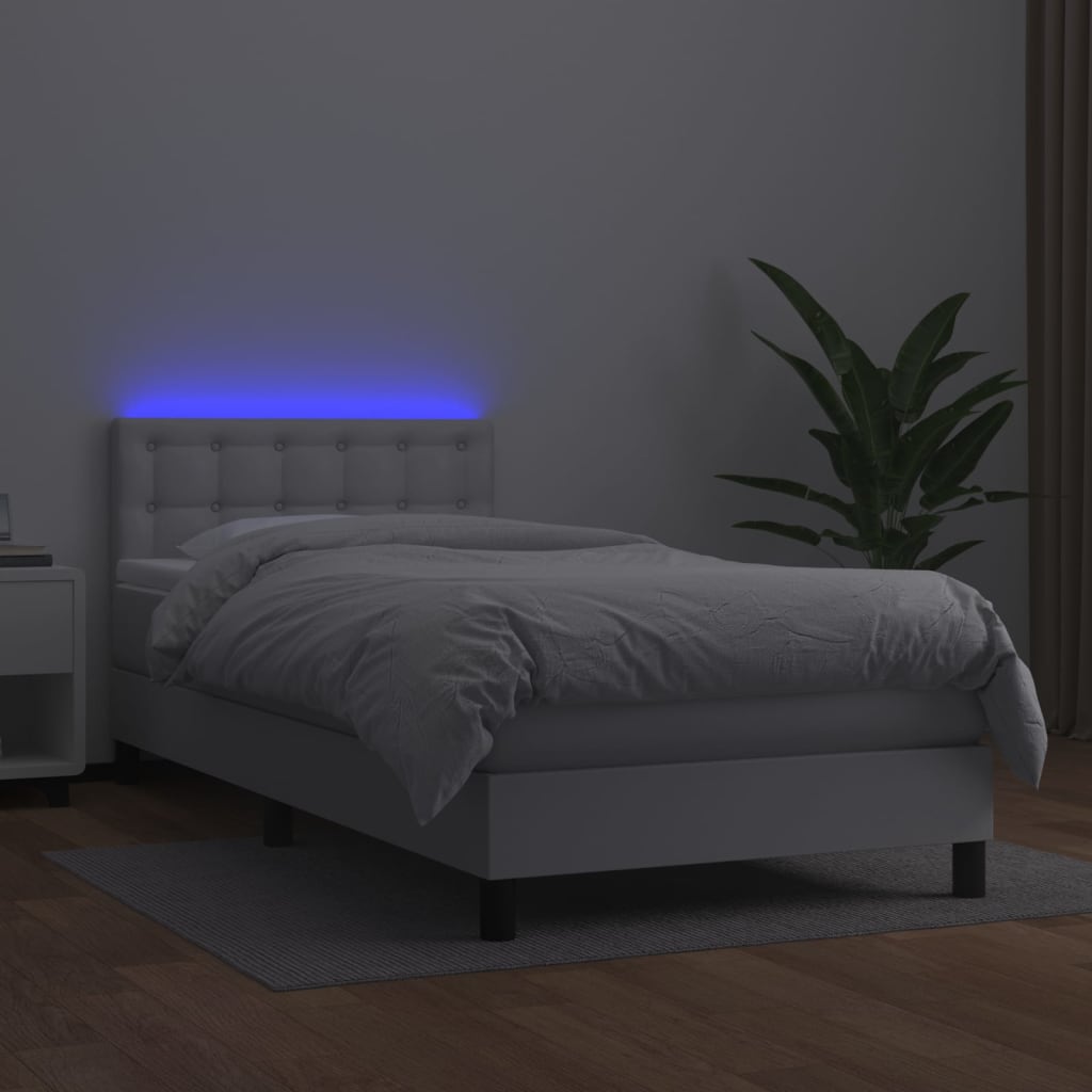 Boxspring met matras en LED kunstleer wit 90x190 cm Bedden & bedframes | Creëer jouw Trendy Thuis | Gratis bezorgd & Retour | Trendy.nl