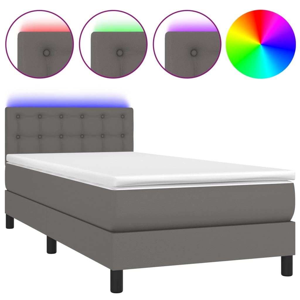 Boxspring met matras en LED kunstleer grijs 90x190 cm