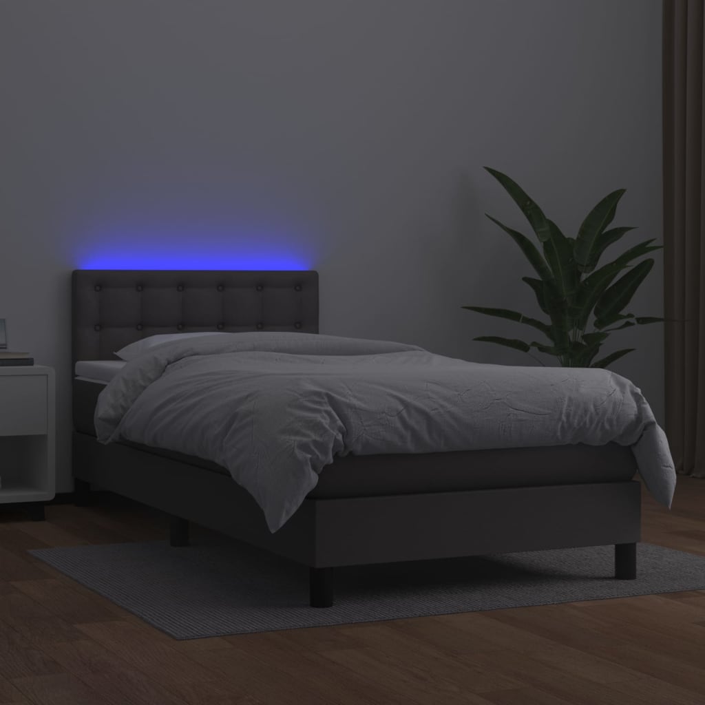 Boxspring met matras en LED kunstleer grijs 90x190 cm