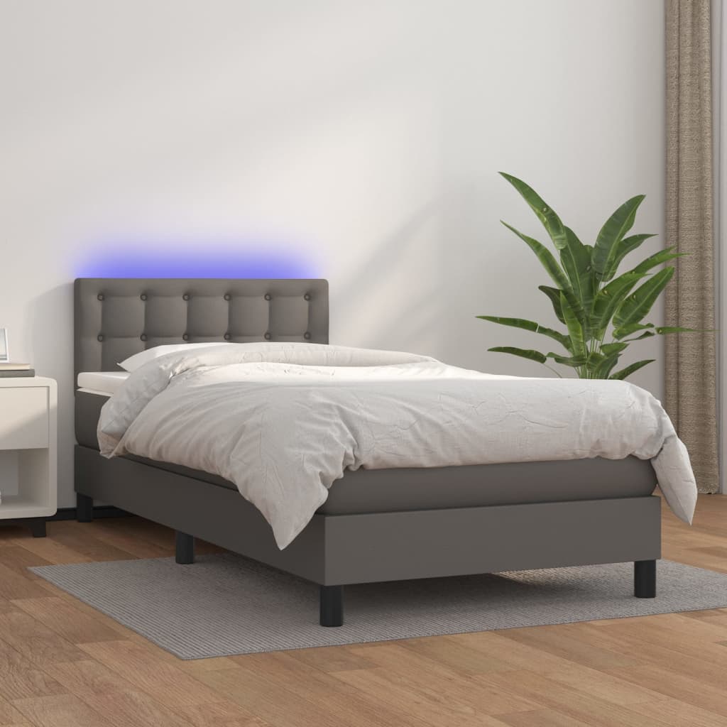 Boxspring met matras en LED kunstleer grijs 90x190 cm