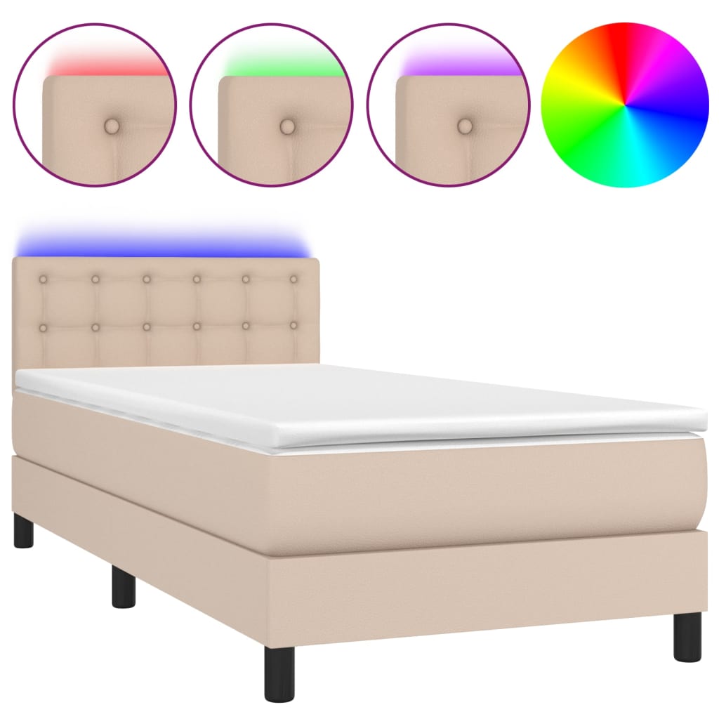 Boxspring met matras en LED kunstleer cappuccinokleur 90x190 cm