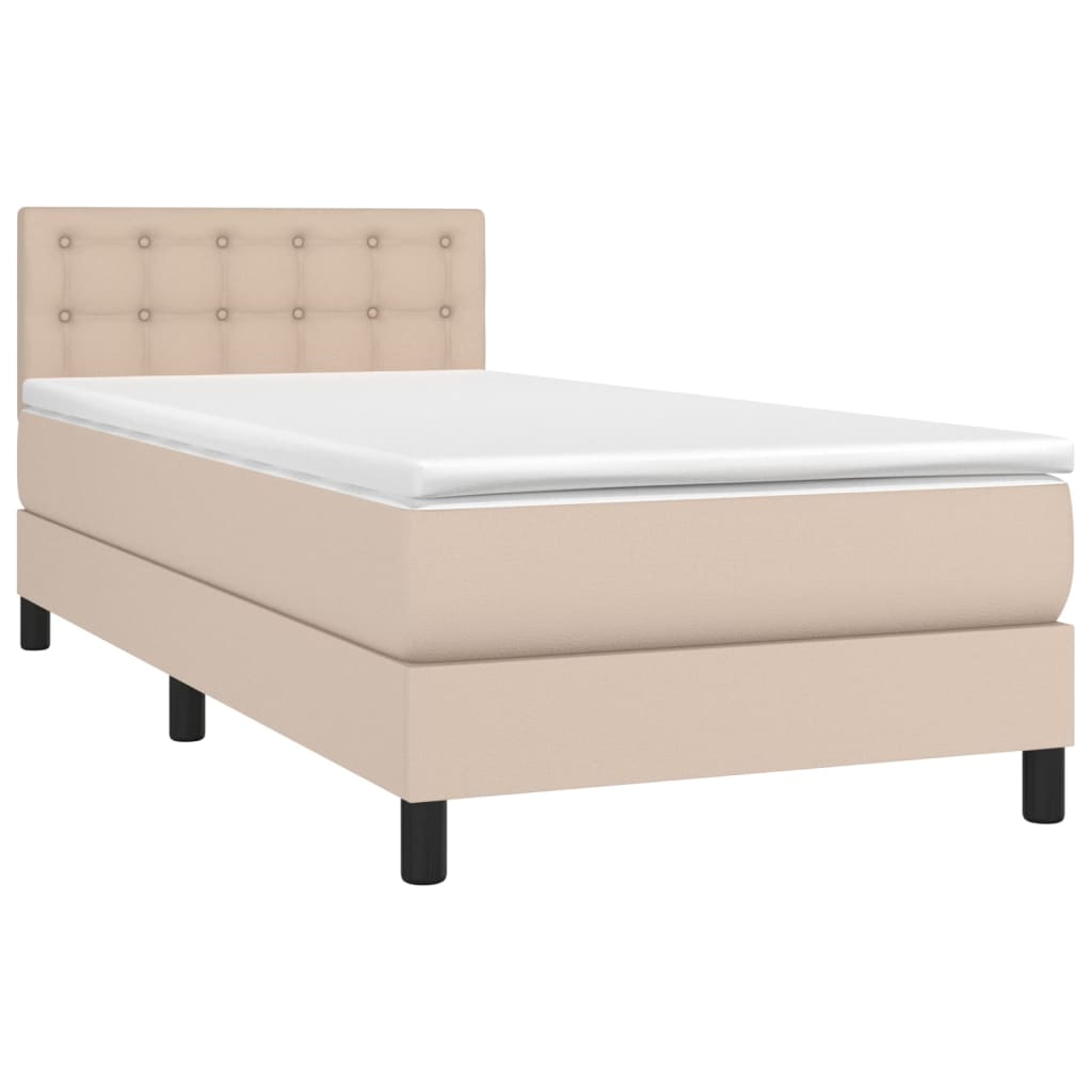 Boxspring met matras en LED kunstleer cappuccinokleur 90x190 cm