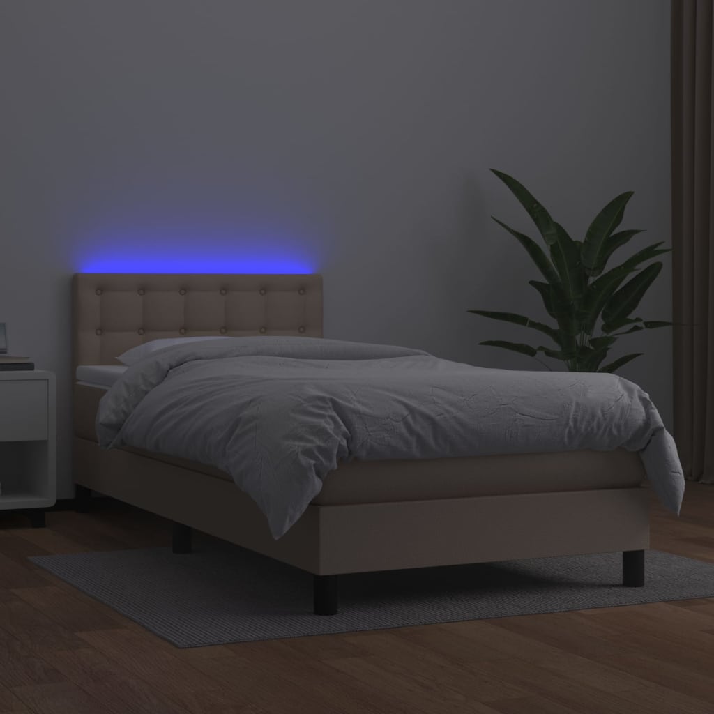 Boxspring met matras en LED kunstleer cappuccinokleur 90x190 cm