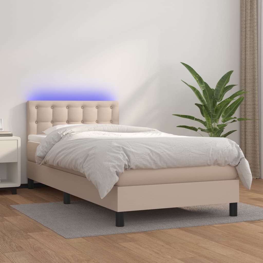 Boxspring met matras en LED kunstleer cappuccinokleur 90x190 cm