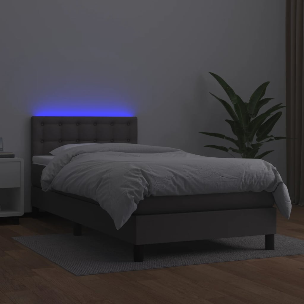 Boxspring met matras en LED kunstleer grijs 90x200 cm Bedden & bedframes | Creëer jouw Trendy Thuis | Gratis bezorgd & Retour | Trendy.nl