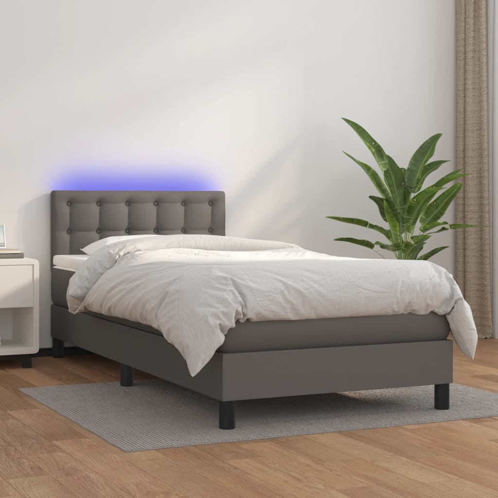 Boxspring met matras en LED kunstleer grijs 90x200 cm Bedden & bedframes | Creëer jouw Trendy Thuis | Gratis bezorgd & Retour | Trendy.nl