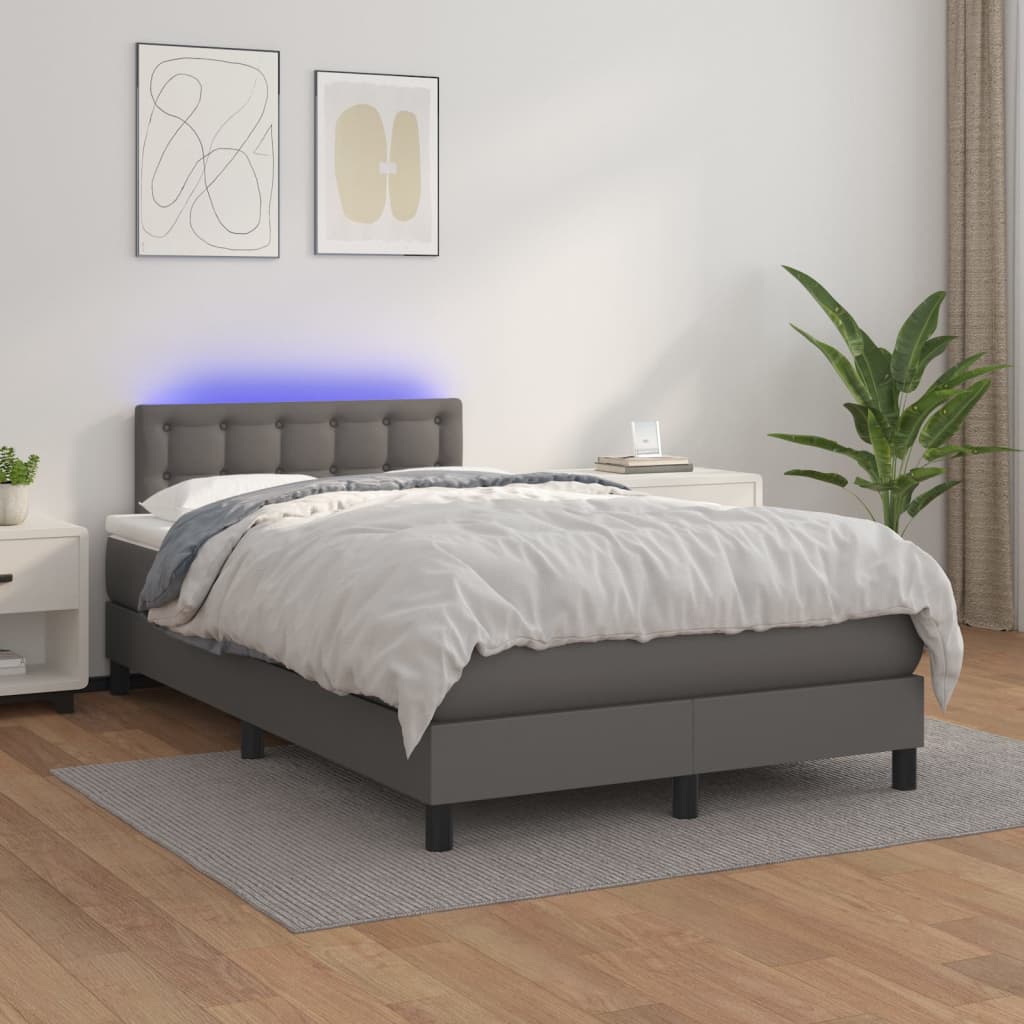 Boxspring met matras en LED kunstleer grijs 120x200 cm Bedden & bedframes | Creëer jouw Trendy Thuis | Gratis bezorgd & Retour | Trendy.nl