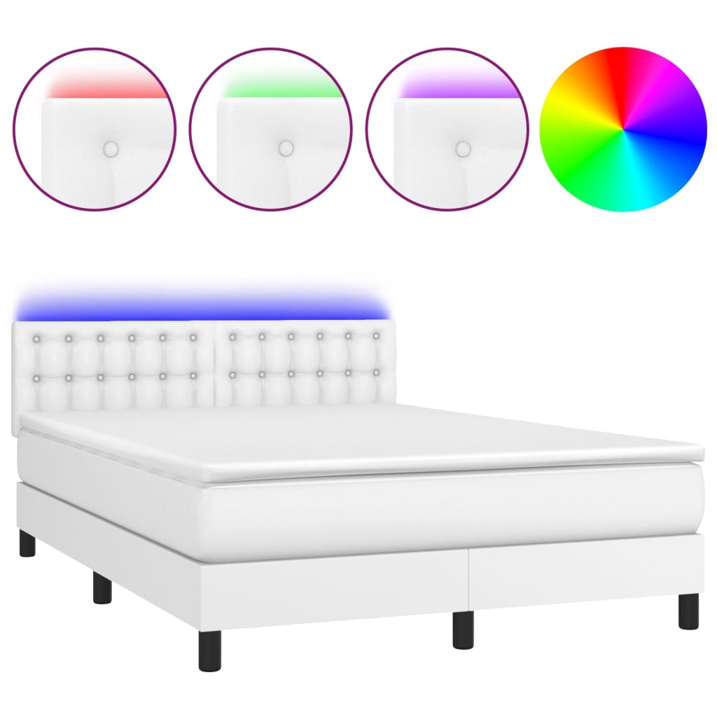 Boxspring met matras en LED kunstleer wit 140x200 cm Bedden & bedframes | Creëer jouw Trendy Thuis | Gratis bezorgd & Retour | Trendy.nl