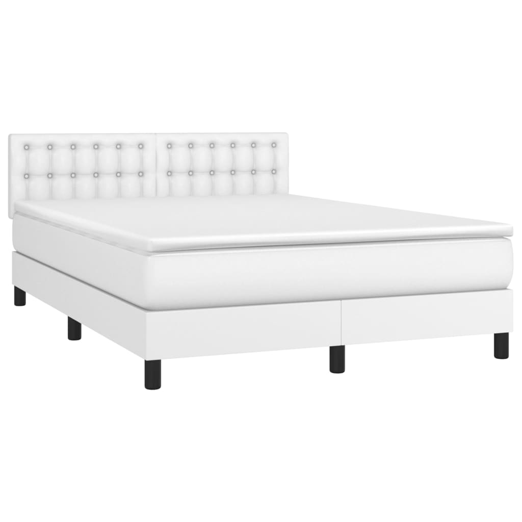 Boxspring met matras en LED kunstleer wit 140x200 cm Bedden & bedframes | Creëer jouw Trendy Thuis | Gratis bezorgd & Retour | Trendy.nl